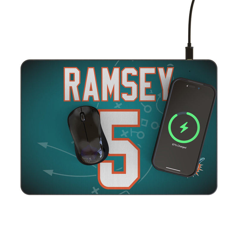 Jalen Ramsey Miami Dolphins 5 Game Tactic 15-Watt Wireless Charger and Mouse Pad Lifestyle.Jpg