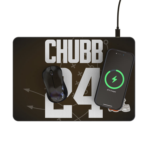 Nick Chubb Cleveland Browns 24 Game Tactic 15-Watt Wireless Charger and Mouse Pad Lifestyle.Jpg