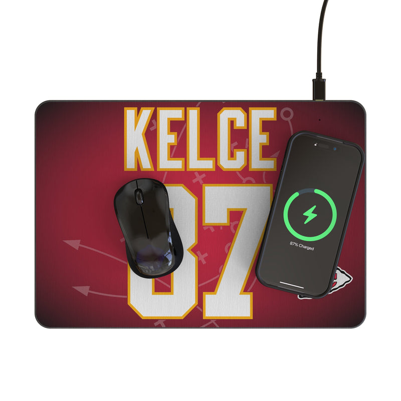 Travis Kelce Kansas City Chiefs 87 Game Tactic 15-Watt Wireless Charger and Mouse Pad Lifestyle.Jpg