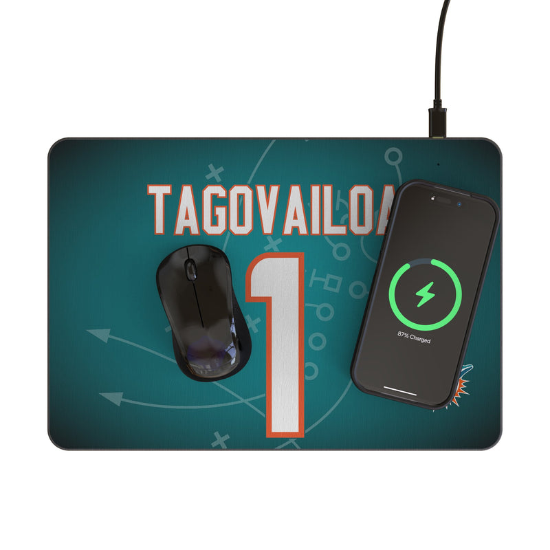 Tua Tagovailoa Miami Dolphins 1 Game Tactic 15-Watt Wireless Charger and Mouse Pad Lifestyle.Jpg
