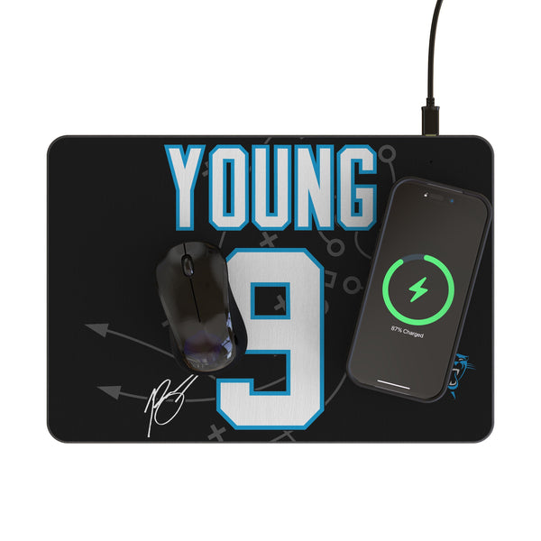 Bryce Young Carolina Panthers 9 Game Tactic 15-Watt Wireless Charger and Mouse Pad Lifestyle.Jpg