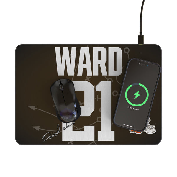 Denzel Ward Cleveland Browns 21 Game Tactic 15-Watt Wireless Charger and Mouse Pad Lifestyle.Jpg