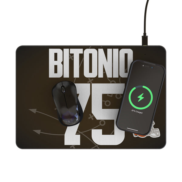 Joel Bitonio Cleveland Browns 75 Game Tactic 15-Watt Wireless Charger and Mouse Pad Lifestyle.Jpg
