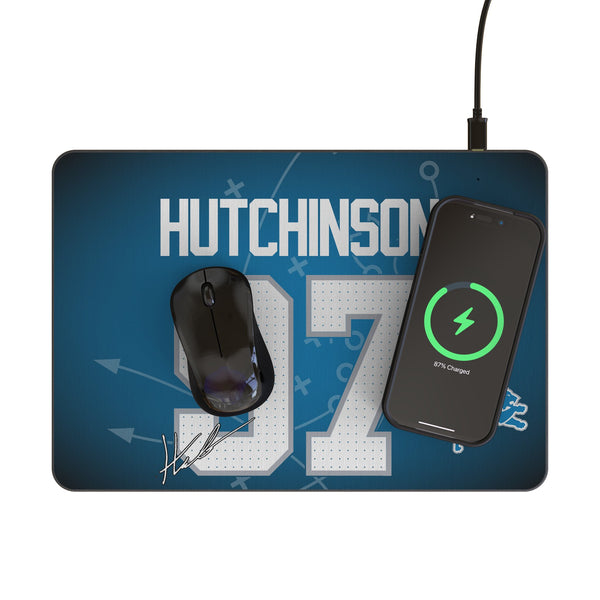 Aidan Hutchinson Detroit Lions 97 Game Tactic 15-Watt Wireless Charger and Mouse Pad Lifestyle.Jpg
