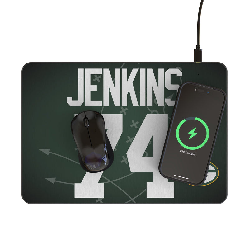 Elgton Jenkins Green Bay Packers 74 Game Tactic 15-Watt Wireless Charger and Mouse Pad Lifestyle.Jpg