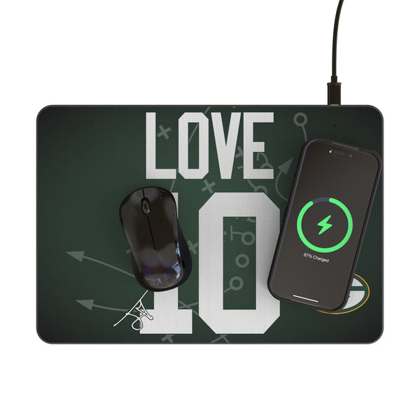 Jordan Love Green Bay Packers 10 Game Tactic 15-Watt Wireless Charger and Mouse Pad Lifestyle.Jpg
