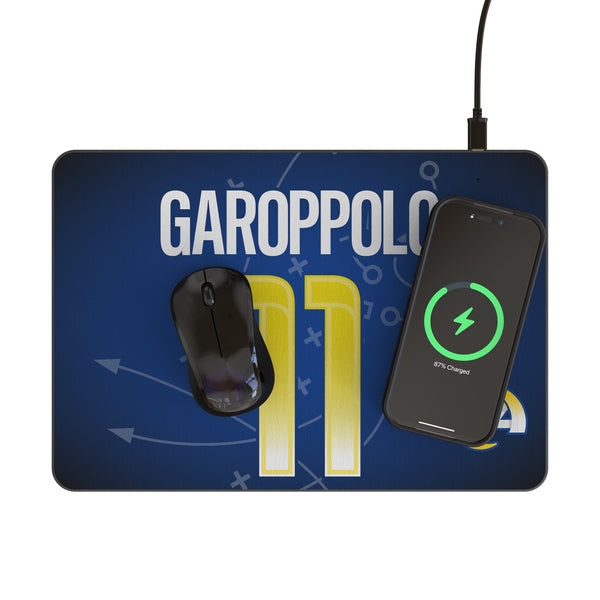 Jimmy Garoppolo Los Angeles Rams 11 Game Tactic 15-Watt Wireless Charger and Mouse Pad Lifestyle.Jpg