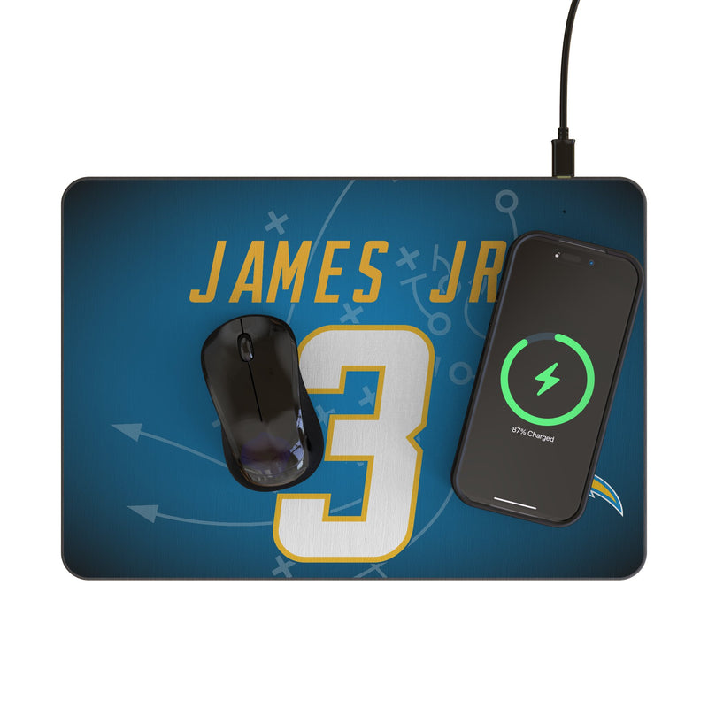 Derwin James Jr. Los Angeles Chargers 3 Game Tactic 15-Watt Wireless Charger and Mouse Pad Lifestyle.Jpg