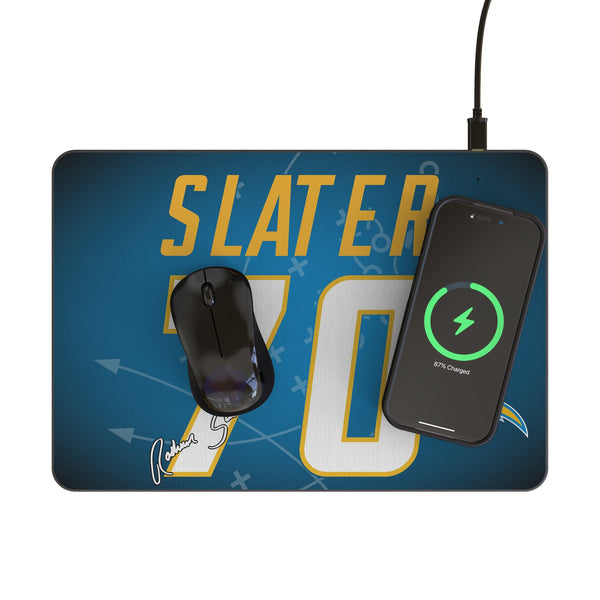 RaShawn Slater Los Angeles Chargers 70 Game Tactic 15-Watt Wireless Charger and Mouse Pad Lifestyle.Jpg