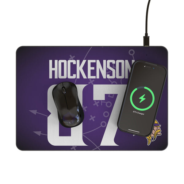 T.J. Hockenson Minnesota Vikings 87 Game Tactic 15-Watt Wireless Charger and Mouse Pad Lifestyle.Jpg