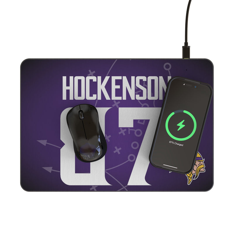 T.J. Hockenson Minnesota Vikings 87 Game Tactic 15-Watt Wireless Charger and Mouse Pad Lifestyle.Jpg