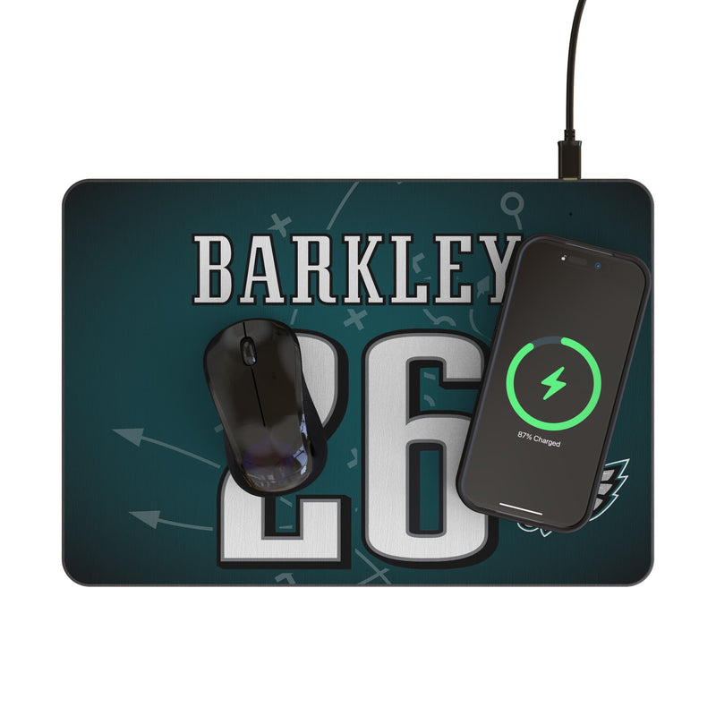 Saquon Barkley Philadelphia Eagles 26 Game Tactic 15-Watt Wireless Charger and Mouse Pad Lifestyle.Jpg