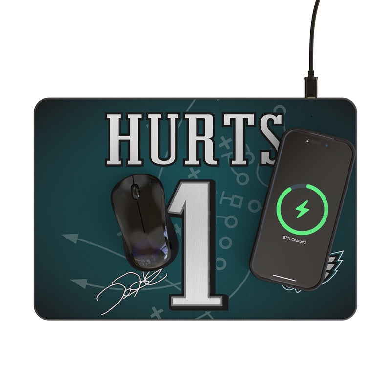 Jalen Hurts Philadelphia Eagles 1 Game Tactic 15-Watt Wireless Charger and Mouse Pad Lifestyle.Jpg