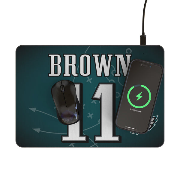 A.J. Brown Philadelphia Eagles 11 Game Tactic 15-Watt Wireless Charger and Mouse Pad Lifestyle.Jpg