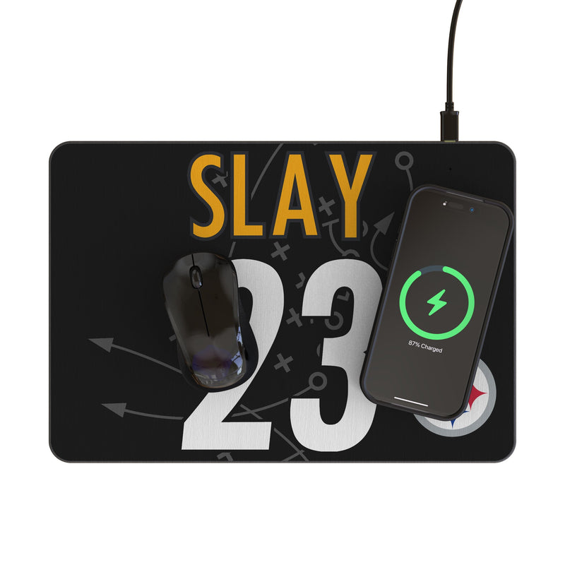 Darius Slay Pittsburgh Steelers 23 Game Tactic 15-Watt Wireless Charger and Mouse Pad Lifestyle.Jpg