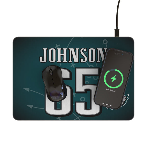 Lane Johnson Philadelphia Eagles 65 Game Tactic 15-Watt Wireless Charger and Mouse Pad Lifestyle.Jpg