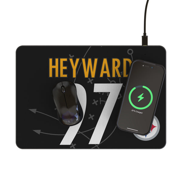 Cameron Heyward Pittsburgh Steelers 97 Game Tactic 15-Watt Wireless Charger and Mouse Pad Lifestyle.Jpg