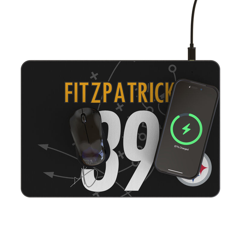 Minkah Fitzpatrick Pittsburgh Steelers 39 Game Tactic 15-Watt Wireless Charger and Mouse Pad Lifestyle.Jpg