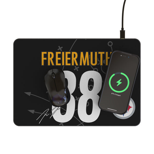 Pat Freiermuth Pittsburgh Steelers 88 Game Tactic 15-Watt Wireless Charger and Mouse Pad Lifestyle.Jpg