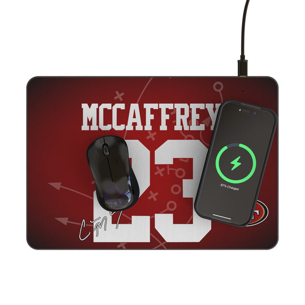 Christian McCaffrey San Francisco 49ers 23 Game Tactic 15-Watt Wireless Charger and Mouse Pad Lifestyle.Jpg