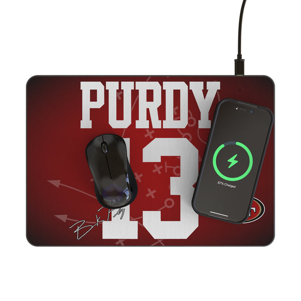Brock Purdy San Francisco 49ers 13 Game Tactic 15-Watt Wireless Charger and Mouse Pad Lifestyle.Jpg