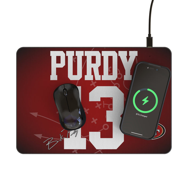 Brock Purdy San Francisco 49ers 13 Game Tactic 15-Watt Wireless Charger and Mouse Pad Lifestyle.Jpg