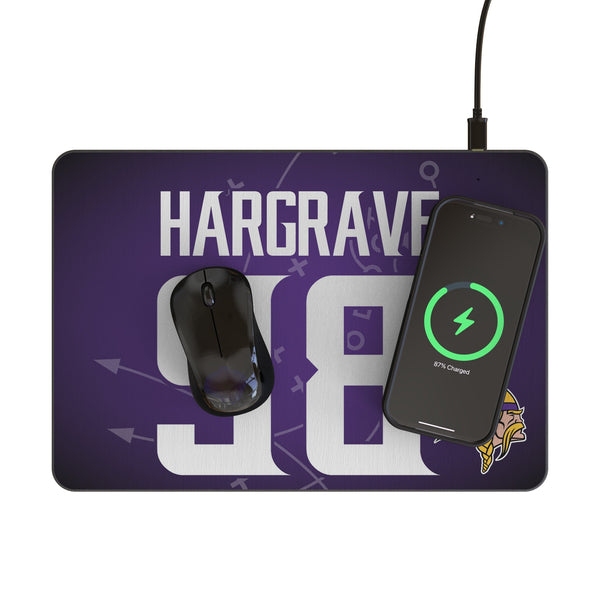 Javon Hargrave Minnesota Vikings 98 Game Tactic 15-Watt Wireless Charger and Mouse Pad Lifestyle.Jpg