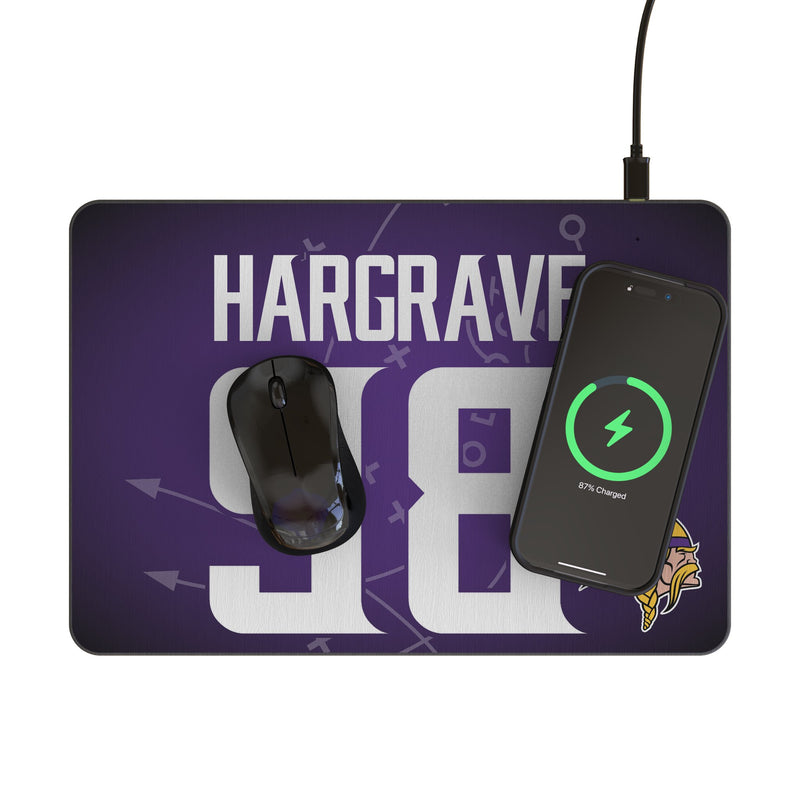 Javon Hargrave Minnesota Vikings 98 Game Tactic 15-Watt Wireless Charger and Mouse Pad Lifestyle.Jpg