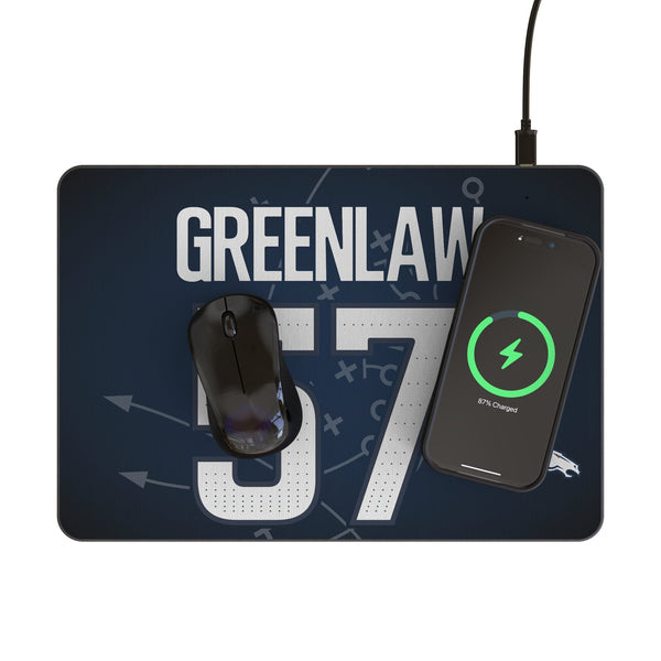 Dre Greenlaw Denver Broncos 57 Game Tactic 15-Watt Wireless Charger and Mouse Pad Lifestyle.Jpg