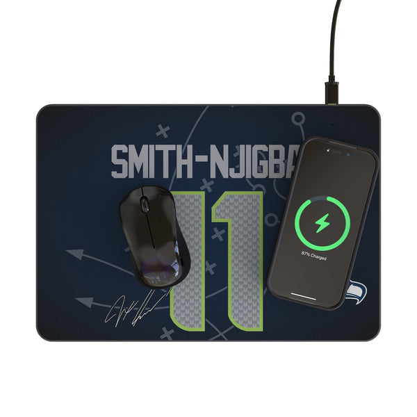 Jaxon Smith-Njigba Seattle Seahawks 11 Game Tactic 15-Watt Wireless Charger and Mouse Pad Lifestyle.Jpg