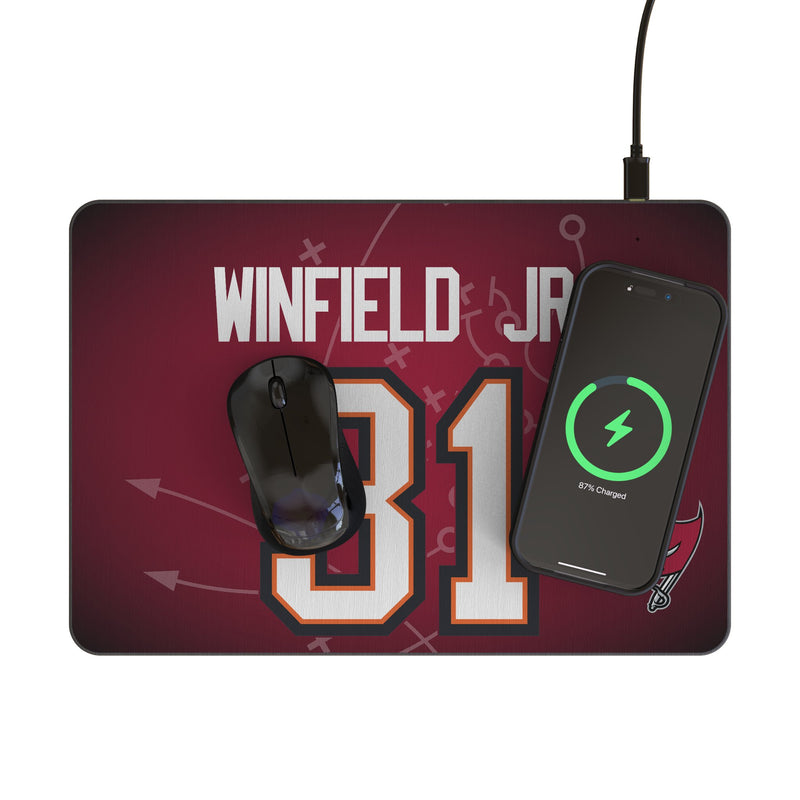Antoine Winfield Jr. Tampa Bay Buccaneers 31 Game Tactic 15-Watt Wireless Charger and Mouse Pad Lifestyle.Jpg
