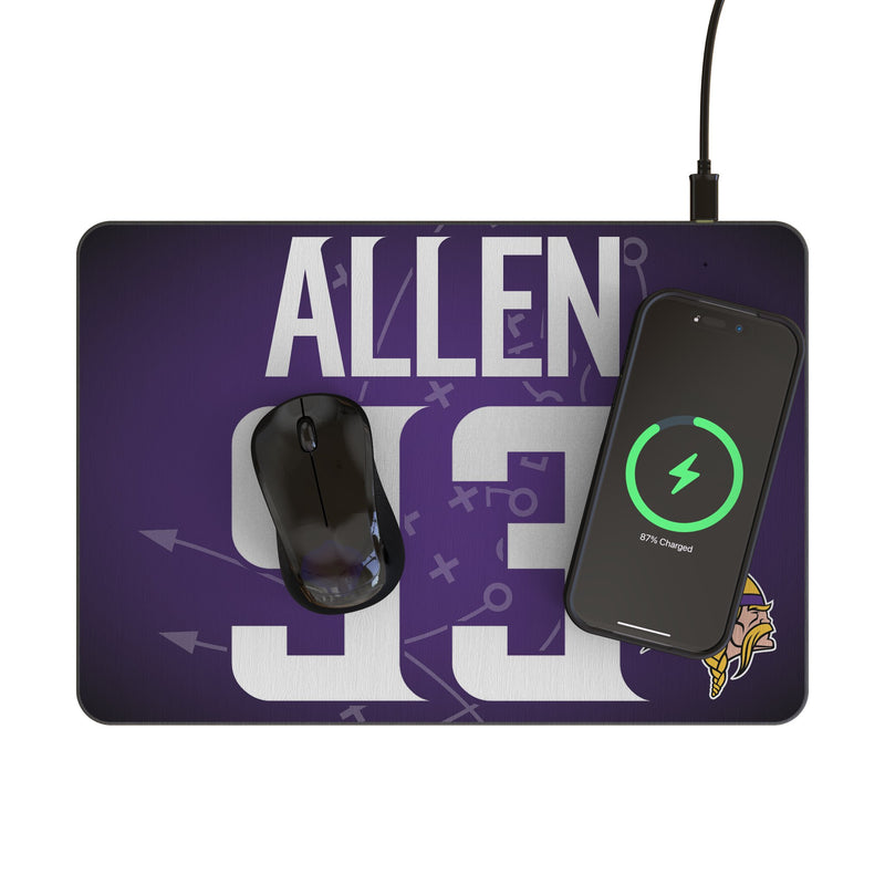 Jonathan Allen Minnesota Vikings 93 Game Tactic 15-Watt Wireless Charger and Mouse Pad Lifestyle.Jpg