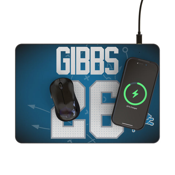 Jahmyr Gibbs Detroit Lions 26 Game Tactic 15-Watt Wireless Charger and Mouse Pad Lifestyle.Jpg