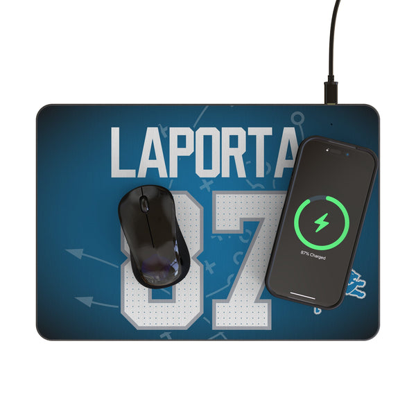 Sam LaPorta Detroit Lions 87 Game Tactic 15-Watt Wireless Charger and Mouse Pad Lifestyle.Jpg