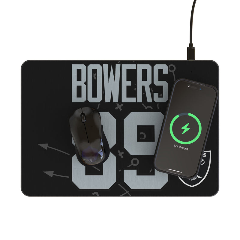 Brock Bowers Las Vegas Raiders 89 Game Tactic 15-Watt Wireless Charger and Mouse Pad Lifestyle.Jpg