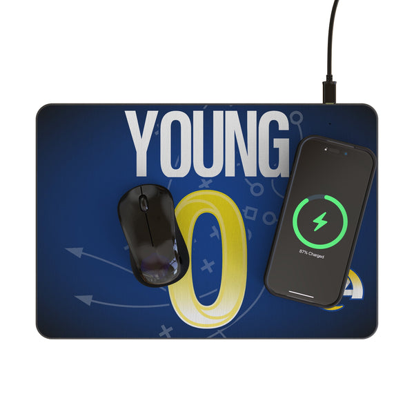 Byron Young Los Angeles Rams 0 Game Tactic 15-Watt Wireless Charger and Mouse Pad Lifestyle.Jpg