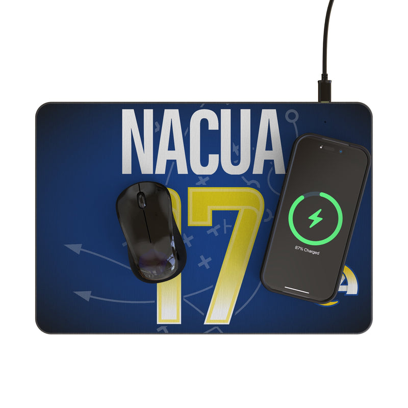 Puka Nacua Los Angeles Rams 17 Game Tactic 15-Watt Wireless Charger and Mouse Pad Lifestyle.Jpg