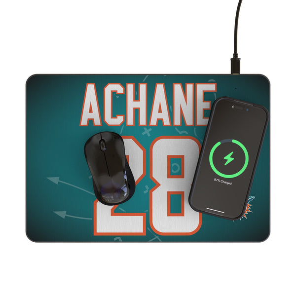 De'Von Achane Miami Dolphins 28 Game Tactic 15-Watt Wireless Charger and Mouse Pad Lifestyle.Jpg