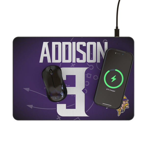 Jordan Addison Minnesota Vikings 3 Game Tactic 15-Watt Wireless Charger and Mouse Pad Lifestyle.Jpg
