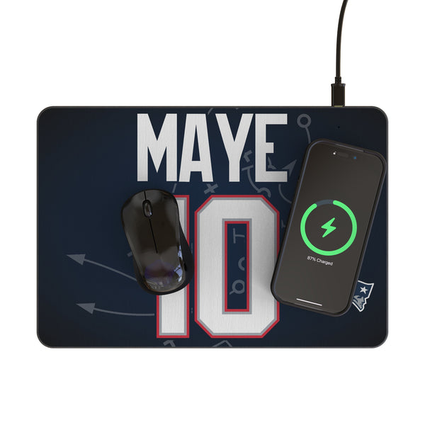 Drake Maye New England Patriots 10 Game Tactic 15-Watt Wireless Charger and Mouse Pad Lifestyle.Jpg