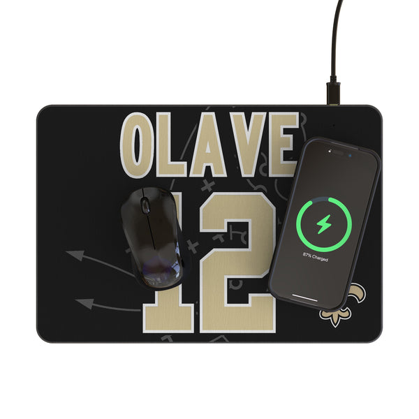 Chris Olave New Orleans Saints 12 Game Tactic 15-Watt Wireless Charger and Mouse Pad Lifestyle.Jpg