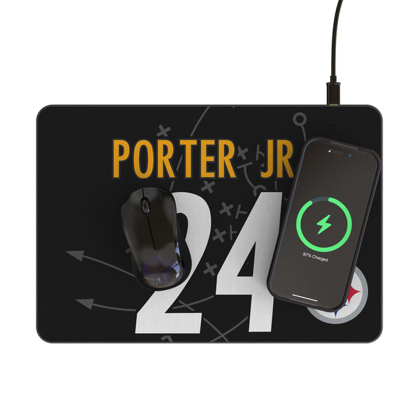 Joey Porter Jr. Pittsburgh Steelers 24 Game Tactic 15-Watt Wireless Charger and Mouse Pad Lifestyle.Jpg