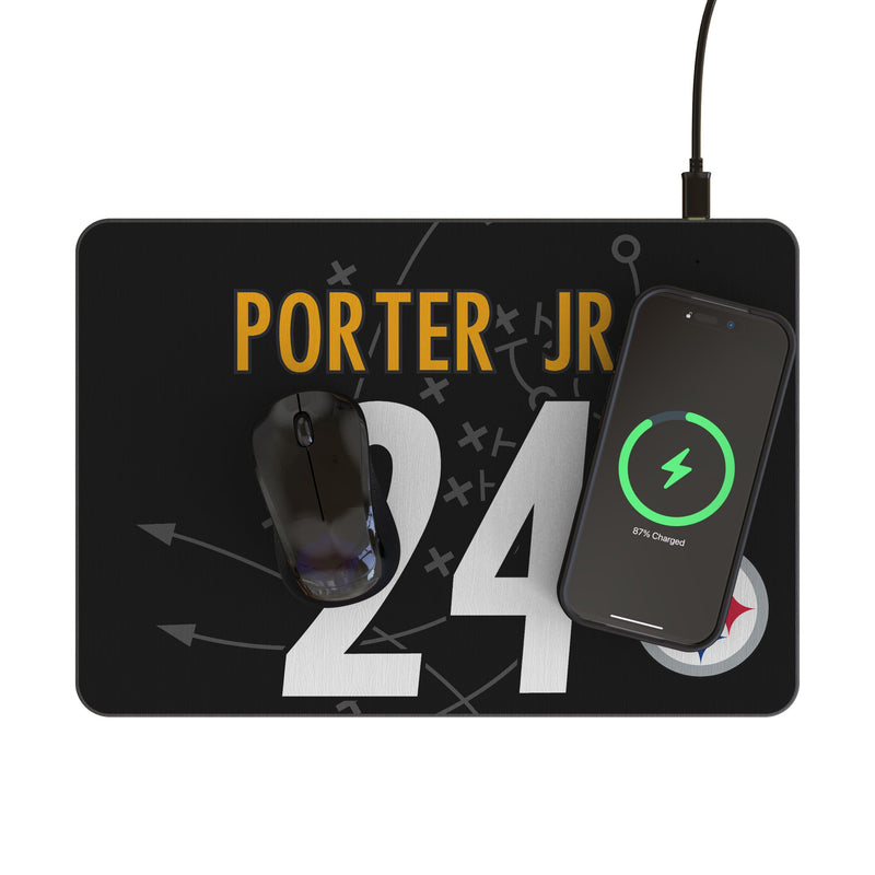 Joey Porter Jr. Pittsburgh Steelers 24 Game Tactic 15-Watt Wireless Charger and Mouse Pad Lifestyle.Jpg