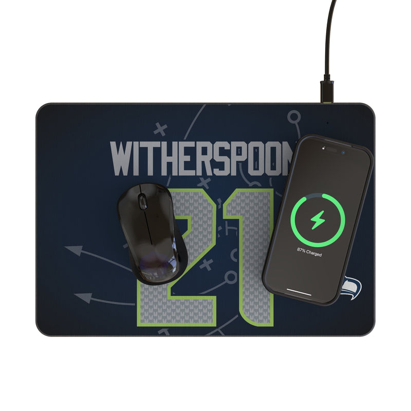 Devon Witherspoon Seattle Seahawks 21 Game Tactic 15-Watt Wireless Charger and Mouse Pad Lifestyle.Jpg