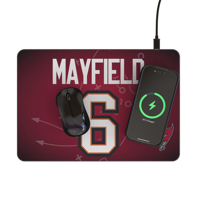 Baker Mayfield Tampa Bay Buccaneers 6 Game Tactic 15-Watt Wireless Charger and Mouse Pad Lifestyle.Jpg