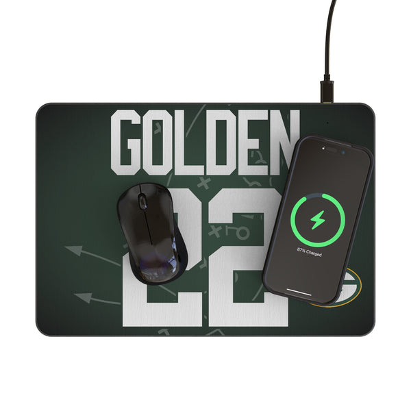 Matthew Golden Green Bay Packers 22 Game Tactic 15-Watt Wireless Charger and Mouse Pad Lifestyle.Jpg