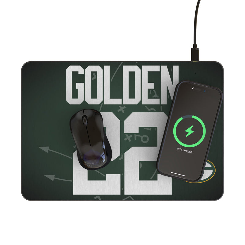 Matthew Golden Green Bay Packers 22 Game Tactic 15-Watt Wireless Charger and Mouse Pad Lifestyle.Jpg
