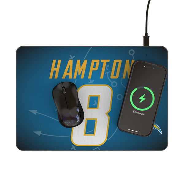 Omarion Hampton Los Angeles Chargers 8 Game Tactic 15-Watt Wireless Charger and Mouse Pad Lifestyle.Jpg