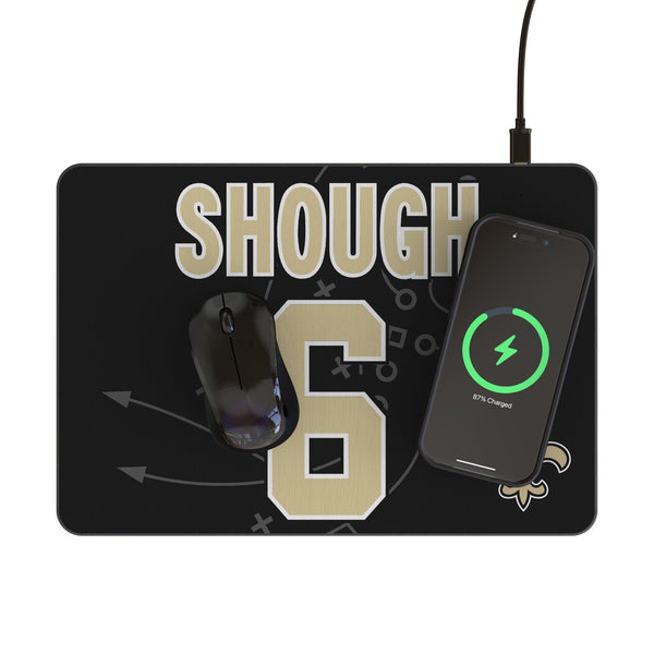 Tyler Shough New Orleans Saints 6 Game Tactic 15-Watt Wireless Charger and Mouse Pad Lifestyle.Jpg
