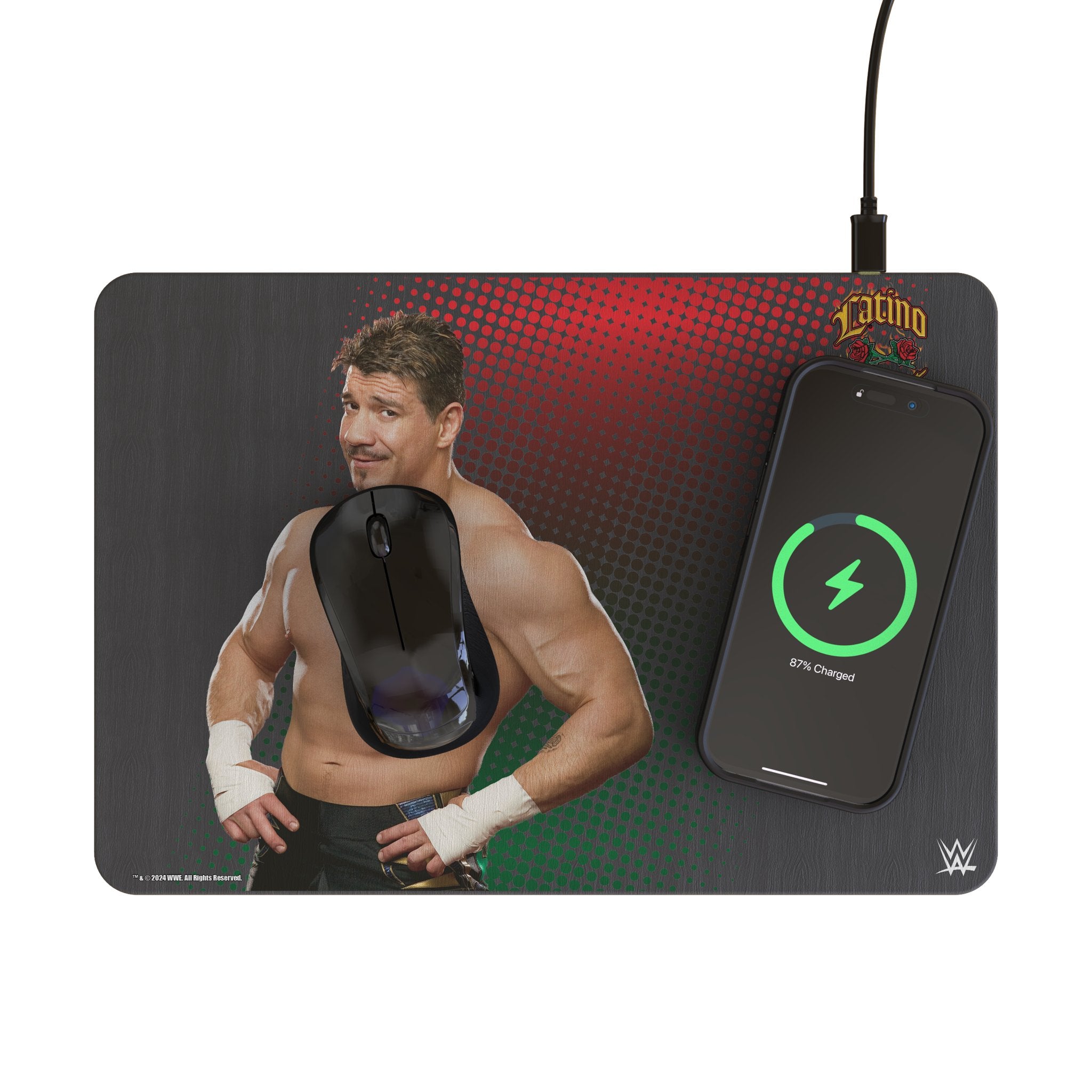 Eddie Guerrero Superstar 15-Watt Wireless Charger and Mouse Pad Lifestyle.Jpg